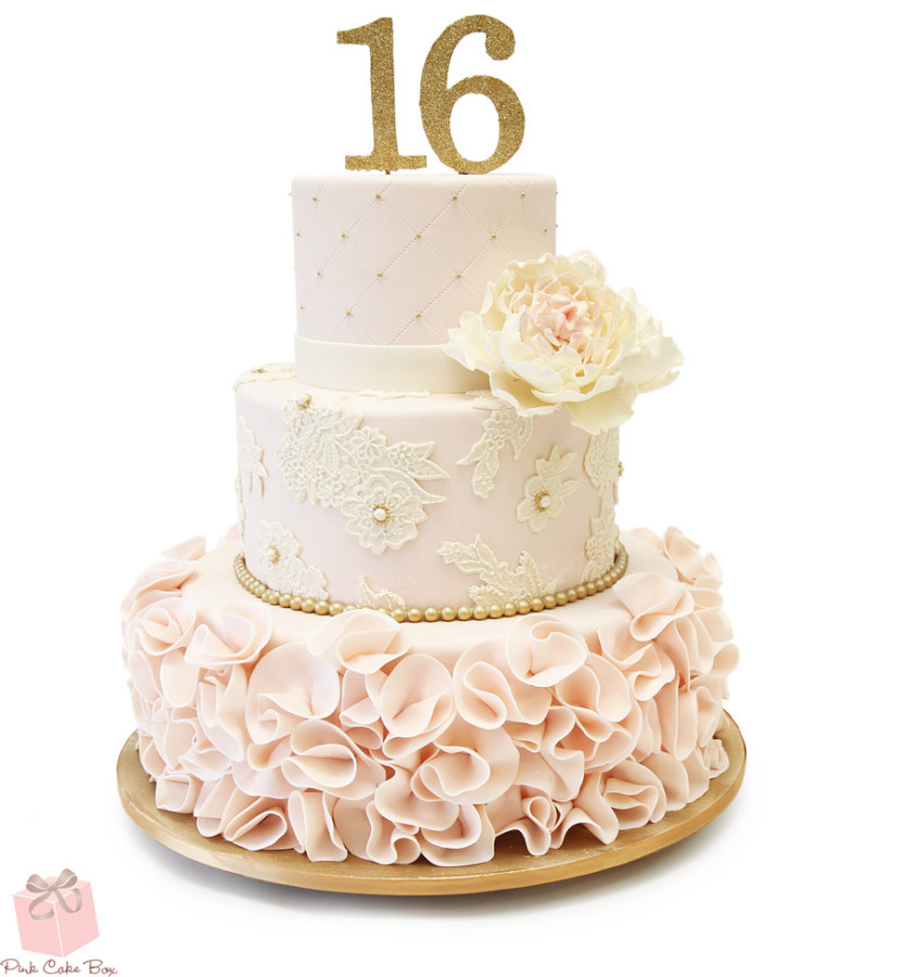 Pink Gold Sweet 16 Birthday Cake