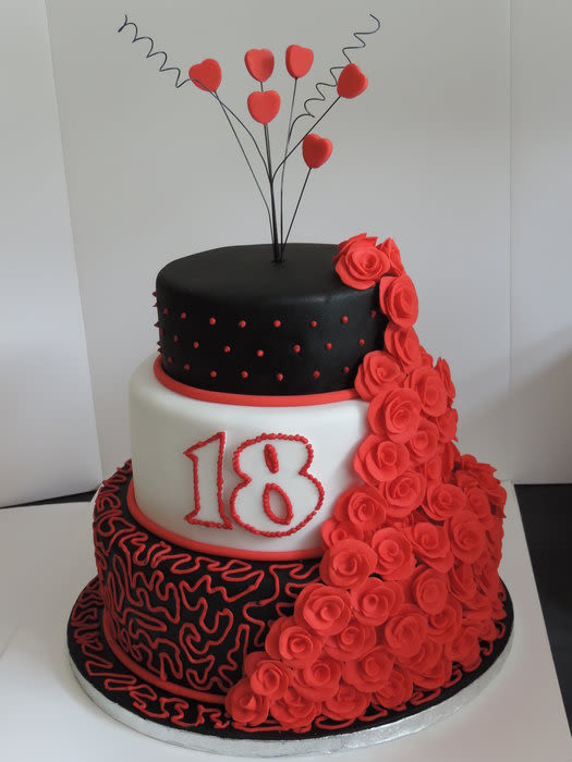Red and Black 3 Tier Birthday Cake