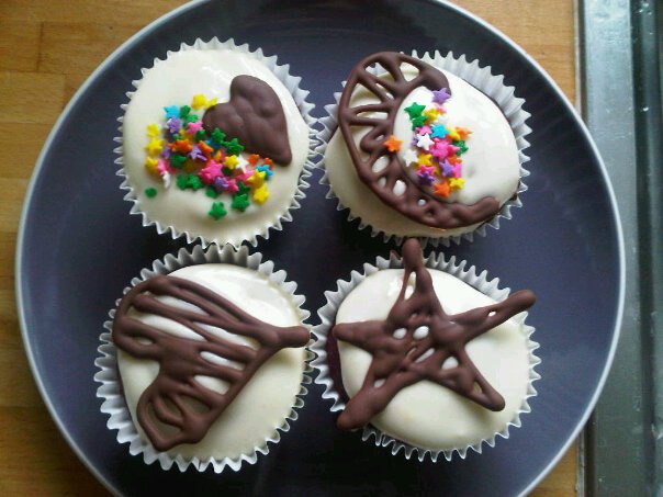 Red Velvet Cupcakes with Chocolate Decorations