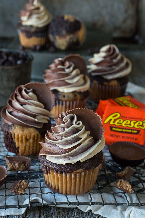 Reese Peanut Butter Cake with Cupcakes