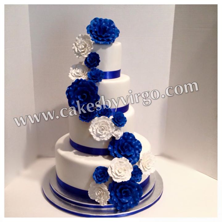 Royal Blue and White Wedding Cake