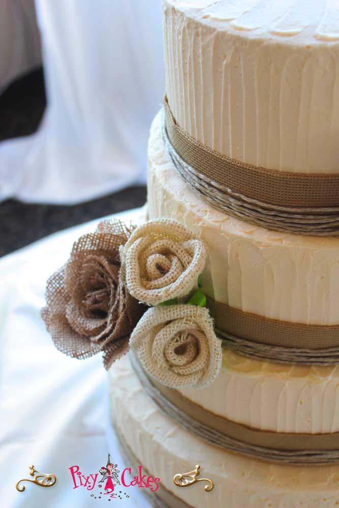 Rustic Buttercream Wedding Cake Burlap Flower