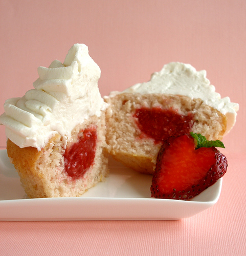 Strawberry Cupcakes with Filling Inside