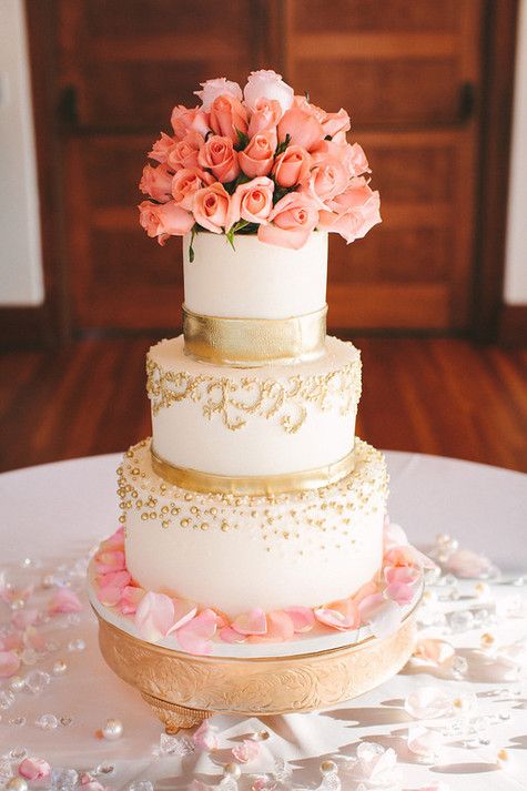 Three Tier Wedding Cake Pink and Gold
