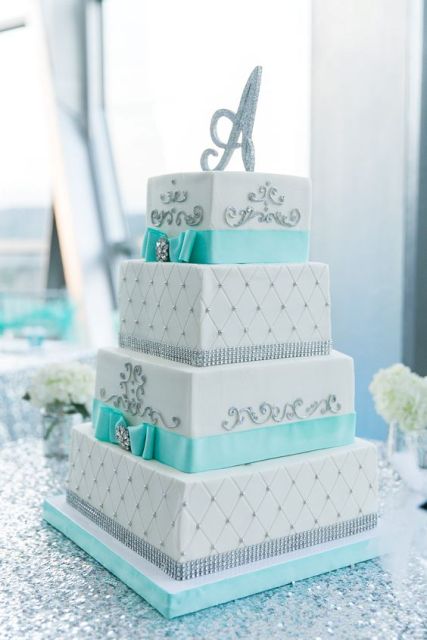 Tiffany Blue and Silver Wedding Cake