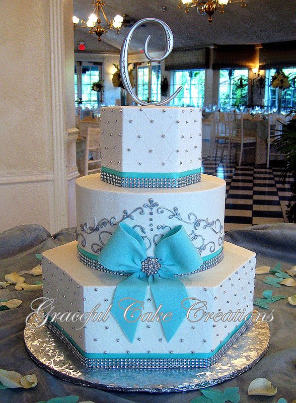 Tiffany Blue and White Elegant Wedding Cake with Bling