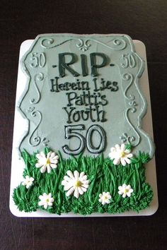 Tombstone Over the Hill Birthday Cake