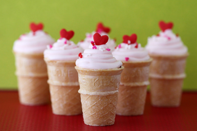 Valentine Cupcakes with Ice Cream Cones