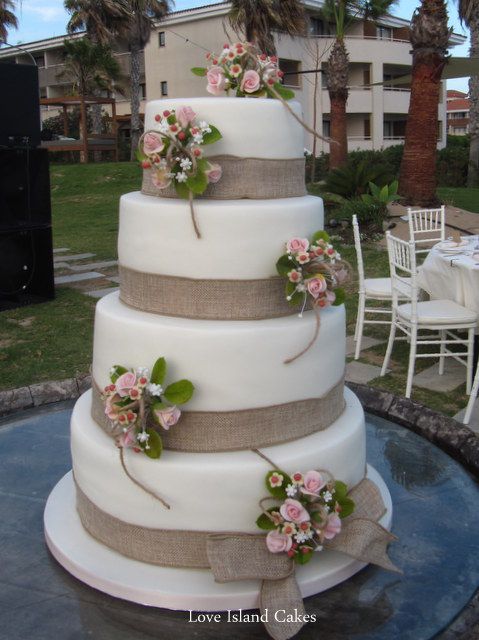 Wedding Cake Decorated with Burlap
