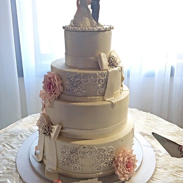 Wedding Cake with Bling and Roses