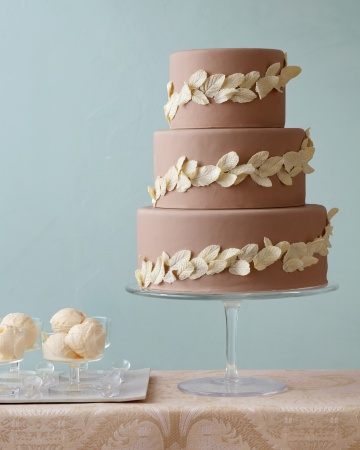 Wedding Cake with Chocolate Leaves