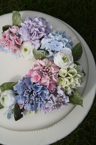 Wedding Cake with Hydrangea Flowers