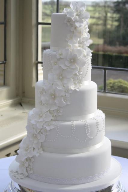 White 5 Tier Wedding Cakes with Flowers