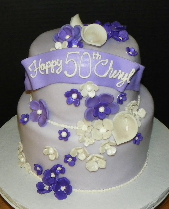 Birthday Cake with Purple Flowers