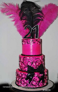 Black and Pink 3 Tier Birthday Cake