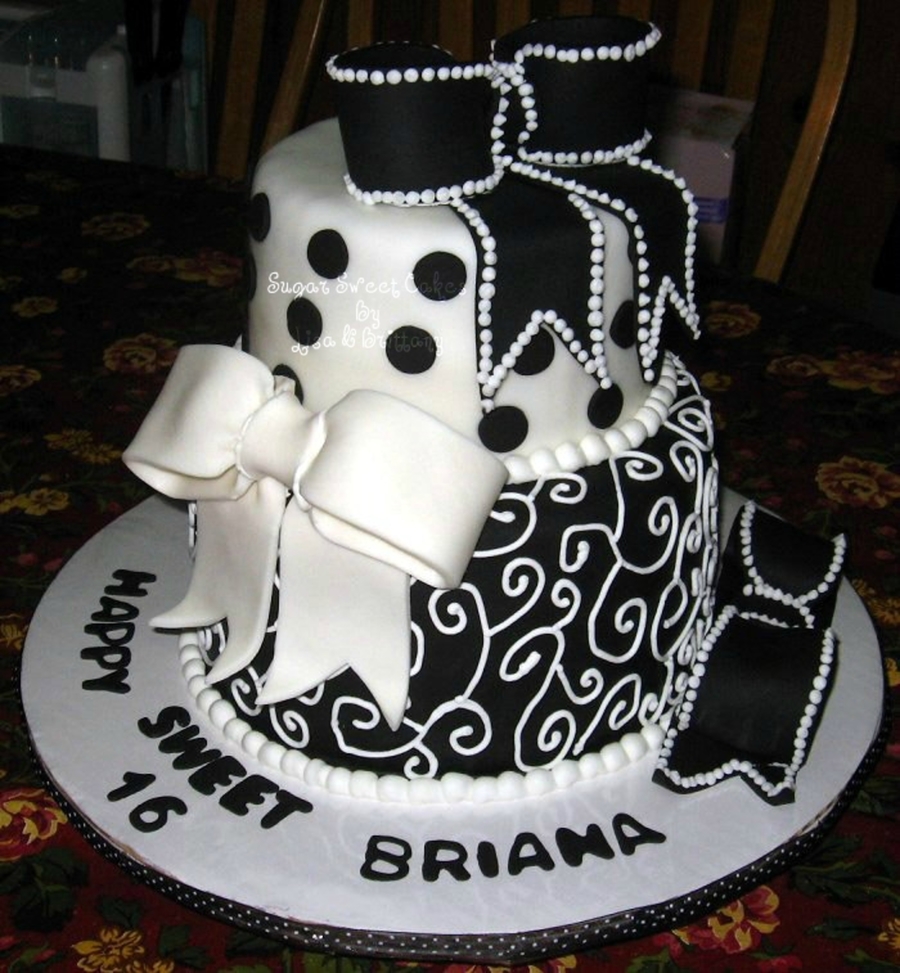 Black and White Sweet 16 Birthday Cake
