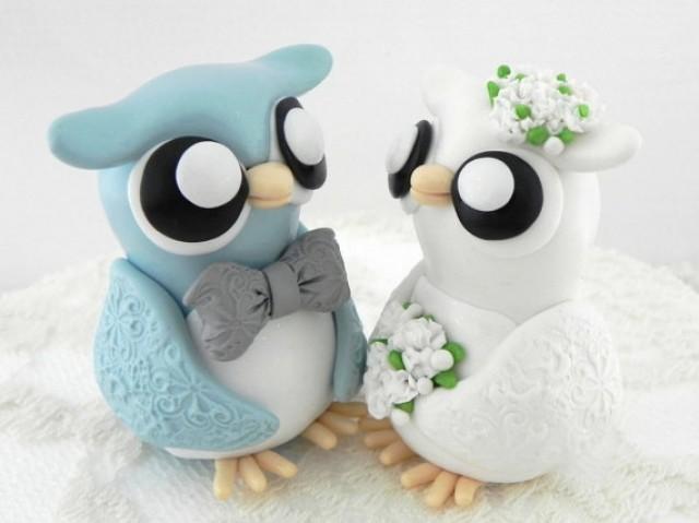 Blue and Grey Wedding Cake Toppers