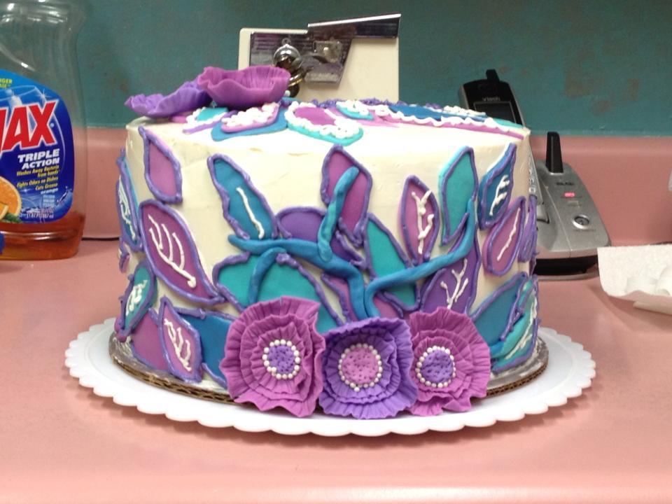 Blue and Purple Flower Birthday Cake