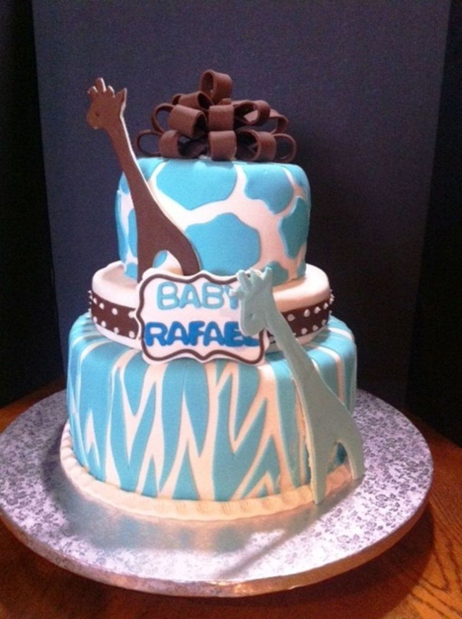Blue Giraffe Baby Shower Cake