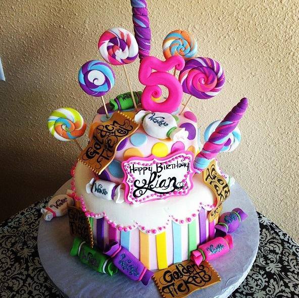 Candy Themed Birthday Cake and Cupcakes