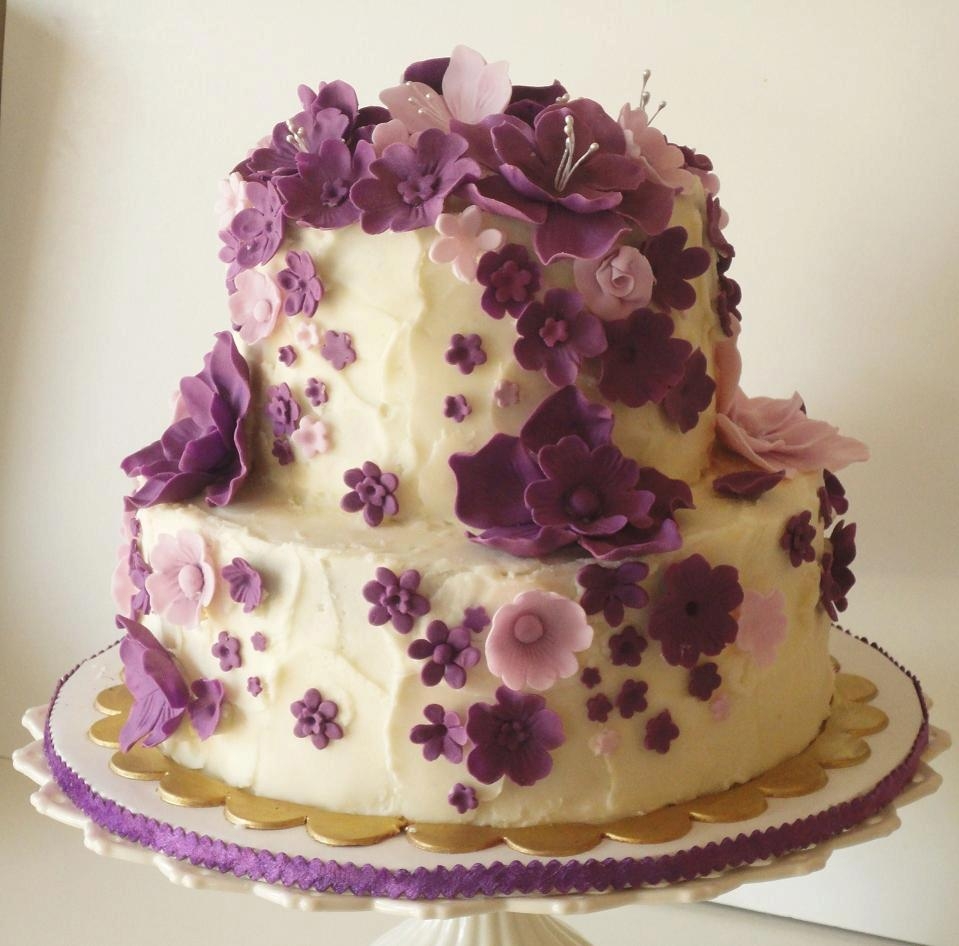 Chocolate Birthday Cake with Purple Flowers