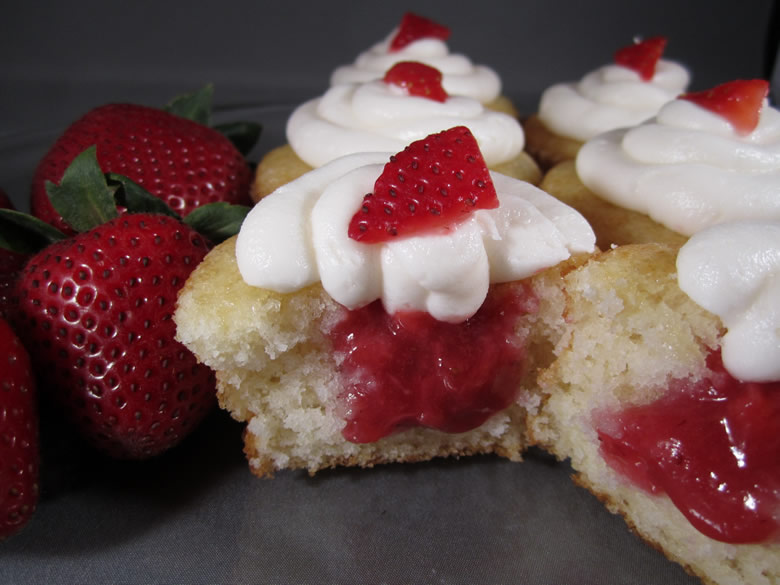 Chocolate Cupcakes with Strawberry Filling