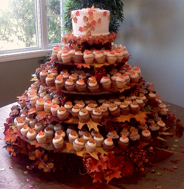 Fall Wedding Cake and Cupcakes