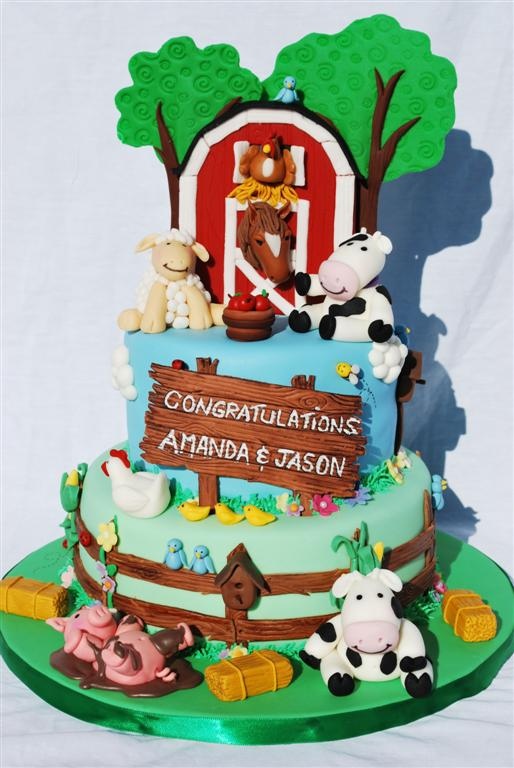 Farm Animal Theme Baby Shower Cake