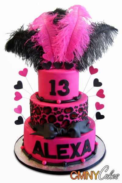 Fuschia and Black Birthday Cake