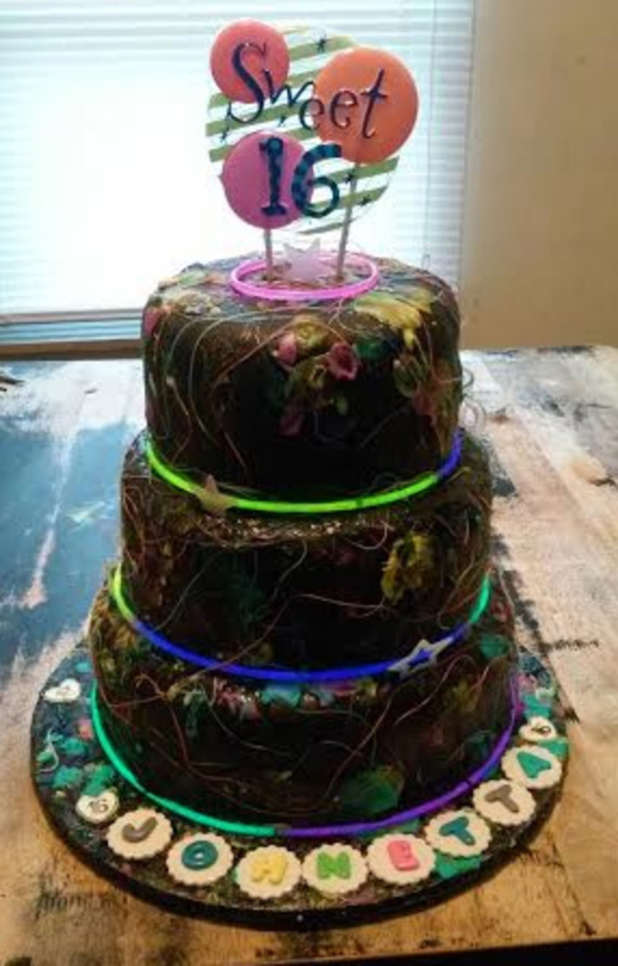 Glow in Dark Sweet 16 Birthday Cake