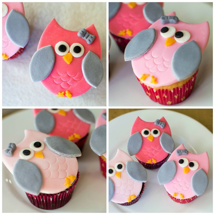 Gray and Pink Owl Baby Shower Cakes