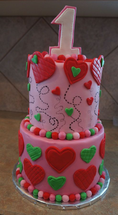 Heart Themed First Birthday Cake