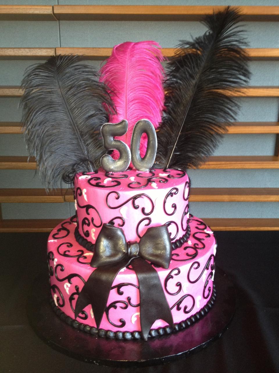 Hot Pink and Black 50th Birthday Cake
