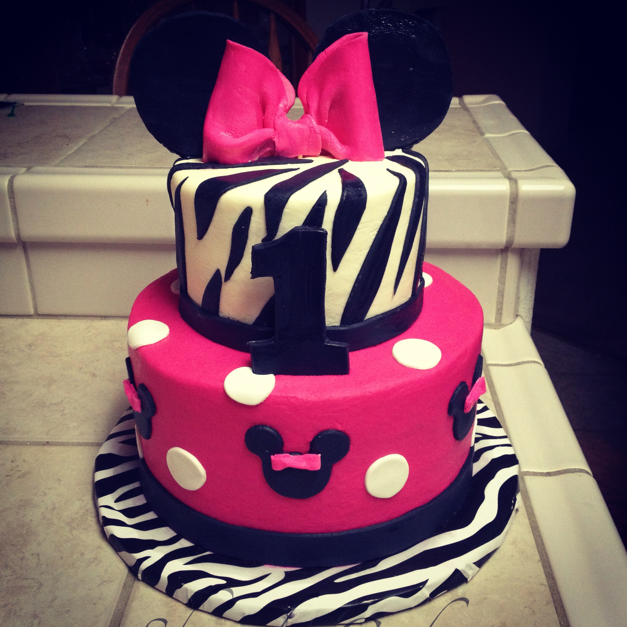 Minnie Mouse Zebra Print Birthday Cake