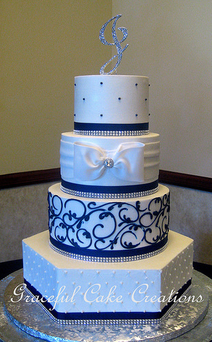 Navy Blue Pink and White Wedding Cake