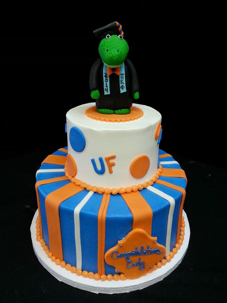 Orange Blue Graduation Cake