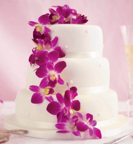 Orchid Wedding Cake with Pink Flowers