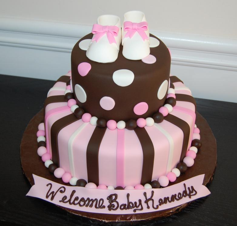 Pink and Brown Polka Dot Baby Shower Cake