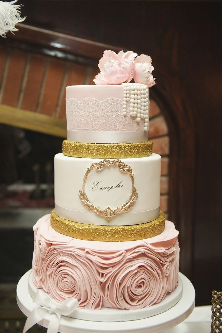 Pink and Gold Cake with Pearls