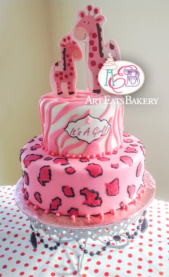 Pink Animal Print Baby Shower Cake