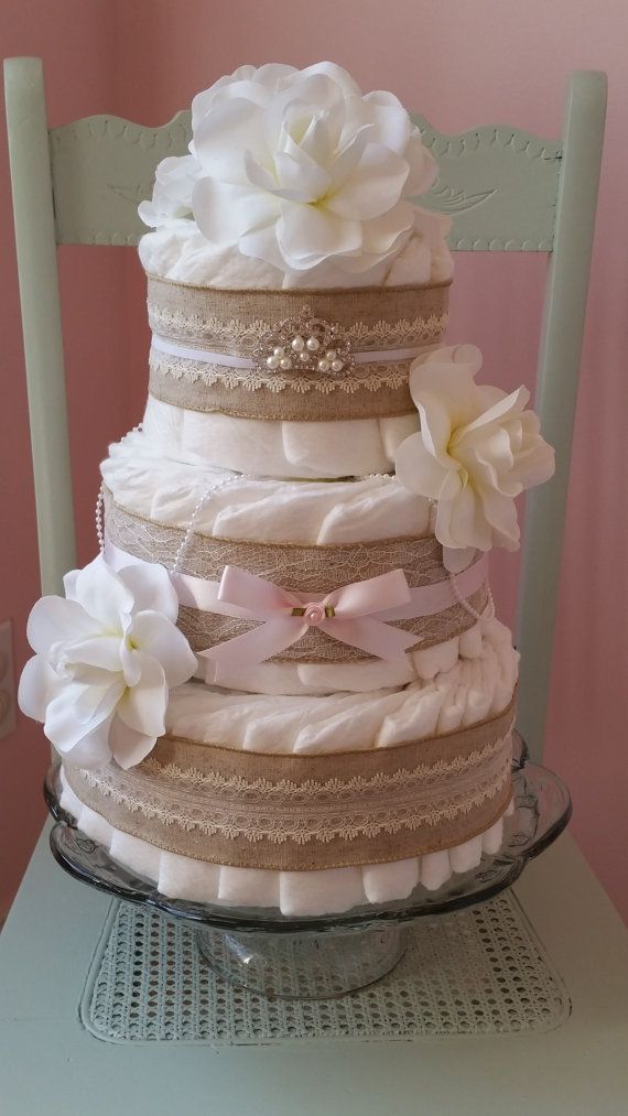 Pink Burlap Baby Shower Diaper Cake Pink Burlap Baby Shower Diaper Cake