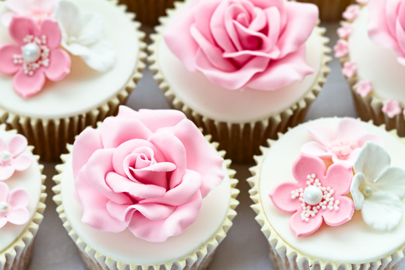 Pink Flower Wedding Cupcakes