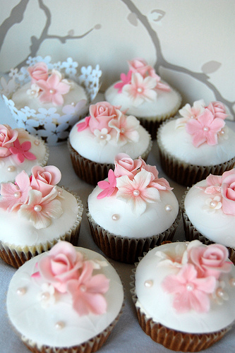 Pink Flower Wedding Cupcakes