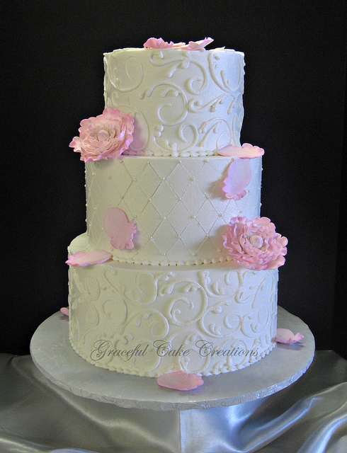 Pink Peonies Wedding Cake with Buttercream