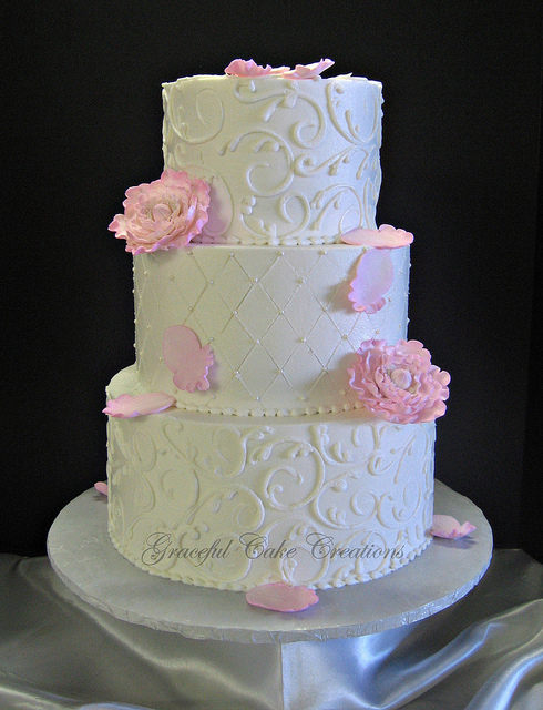 Pink Peonies Wedding Cake with Buttercream Pink Peonies Wedding Cake with Buttercream