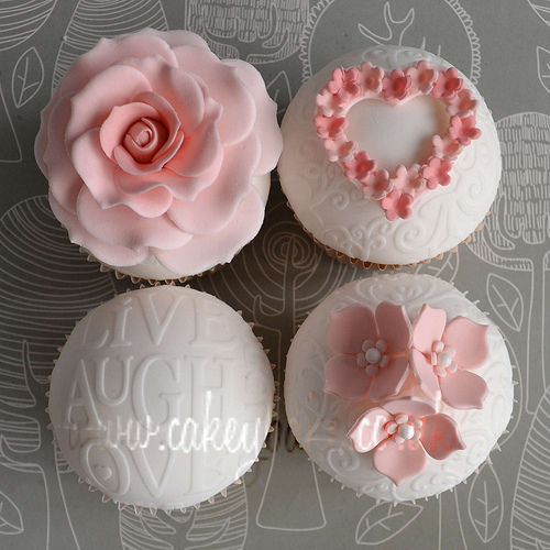 Pink Rose Flower Wedding Cupcakes