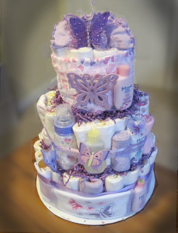 Purple Butterfly Baby Shower Diaper Cake