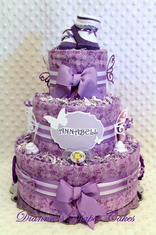 Purple Butterfly Baby Shower Diaper Cake