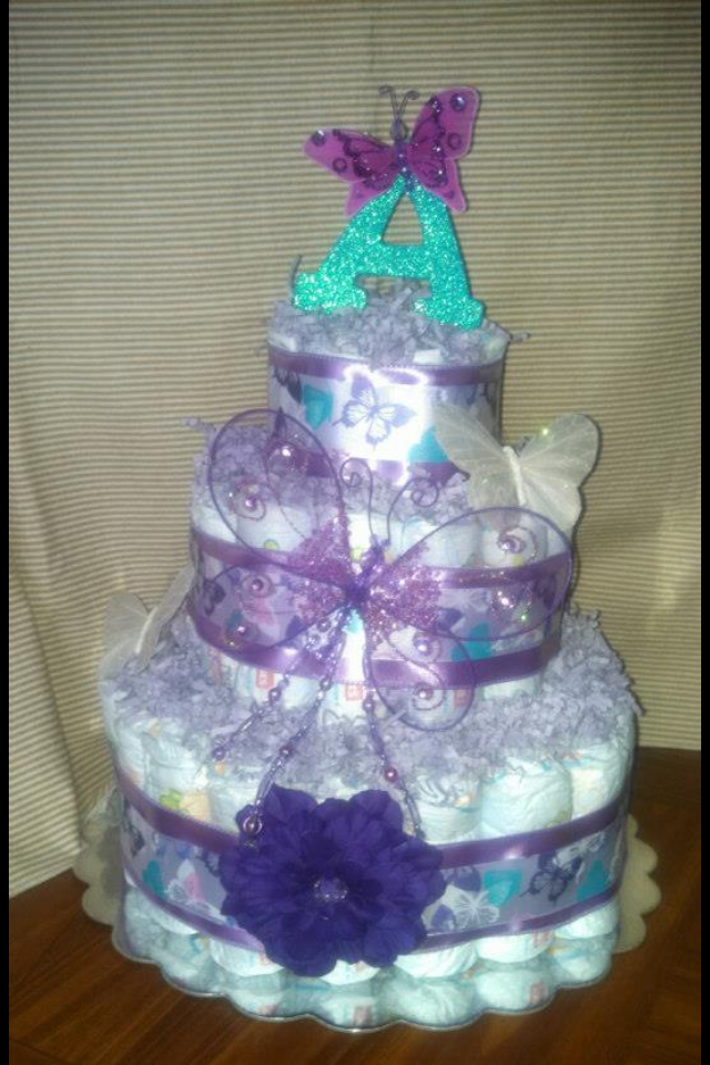 Purple Butterfly Diaper Cake