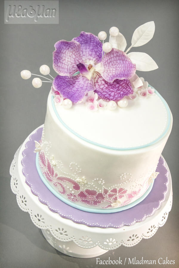 Purple Orchid Wedding Cake